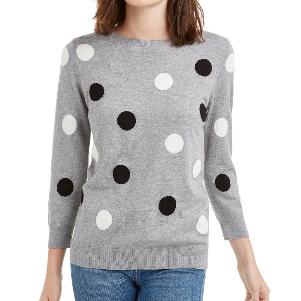 Maison Jules Gray Polka Dot Sweater Medium